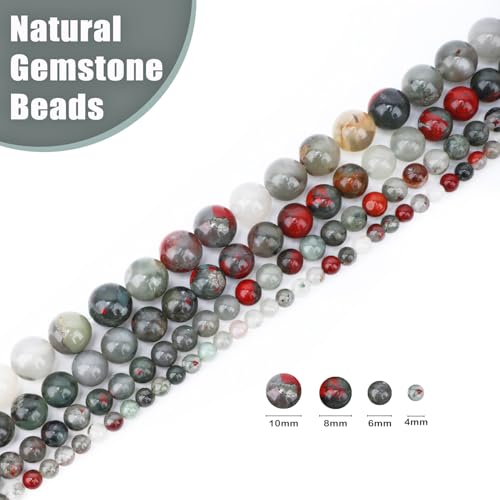 Natural Stone Beads Round Genuine Real Stone Beading Strand Loose Gemstones DIY Smooth Bead for Bracelet Necklace Earrings Jewelry Making (African Bloodstone, 8mm 45 Pieces) - color: African Bloodstone, size: 8mm 45pcs