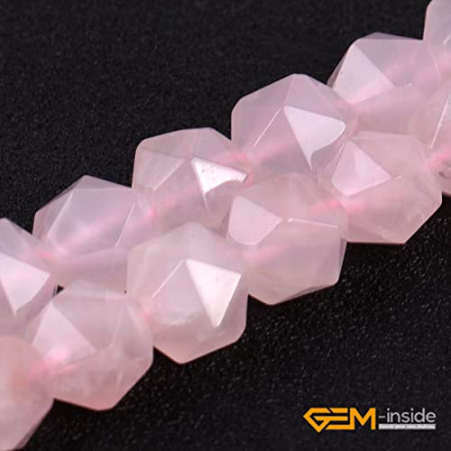 GEM-Inside Natural 10mm Pink Rose Quartz Gemstone Loose Beads Faceted Cambay Crystal Energy Stone Power for Jewelry Making 15" - color: Pink Rose Quartz, size: 10mm