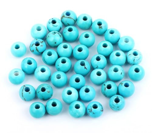 AD Beads Big Hole 2.5mm Natural Gemstone Beads – 6mm 8mm 10mm Round Loose Beads for Jewelry Making, Weaving, and Leather Cord (Blue Turquoise, 8mm 40pcs) - color: Blue Turquoise, size: 8mm 40pcs