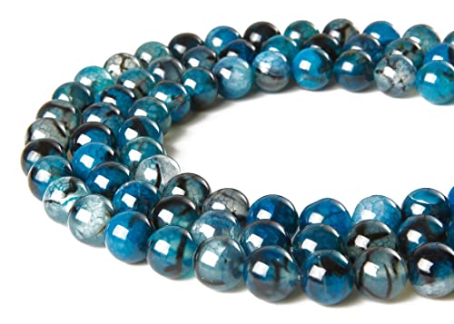100pcs 6mm Blue Dragon Vein Agate Beads Natural Gemstone Beads Round Loose Beads for Jewelry Making - color: Blue Dragon Vein Agate, size: 6mm