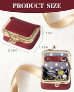 COOLYOUTH Leather Mini Jewelry Box Travel Jewelry Case Portable Small Coin Purse with Kiss Lock Travel Ring Box (Small-Red) - color: Small-Red