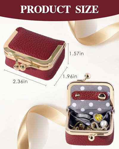 COOLYOUTH Leather Mini Jewelry Box Travel Jewelry Case Portable Small Coin Purse with Kiss Lock Travel Ring Box (Small-Red) - color: Small-Red