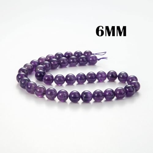 100Pcs Natural Stone Beads 6mm Amethyst Round Gemstone Loose Beads with Elastic Bracelet String for Bracelets Necklace Jewelry Making - color: Amethyst, size: 6mm