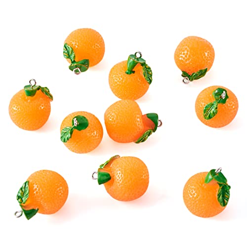 Craftdady Fruit Dangle Charms Pendants Cute Resin Food Pendants Apple Orange Pineapple Strawberry Pendants Lovely Vegetable Mushroom Charms for DIY Craft Earring Bracelet Necklace Jewelry Making - color: Orange