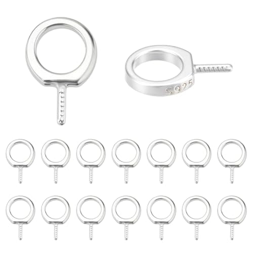 16Pcs 925 Sterling Silver Screw Eye Peg Bails Cup Pearl Peg Bails Eyelet Hooks Eye Screws Connectors for Jewelry Making Adult DIY Half Drilled Beads Craft 9x6x1mm