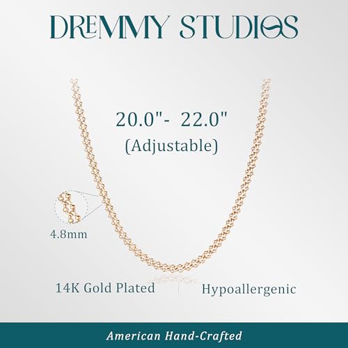Dremmy Studios Dainty Gold Choker Necklace for Women 14K Gold Plated Coin Disc Figaro Layered Beaded Flat Mariner Sideways Cross Wishbone Link Clavicle Necklaces - style: 4.8mm Curb Chain