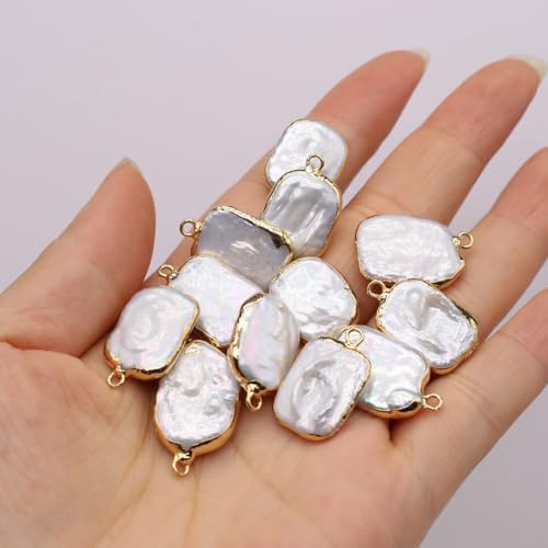 10PCS Natural Pearl Pendants Irregular Multiple Shapes Cultured Freshwater Baroque Pearl Charms for Jewelry Making Gift - color: 24x15mm