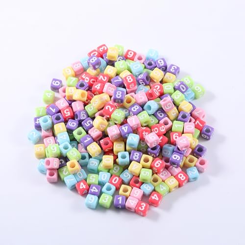 1000Pcs Cube Acrylic Number Beads 6x6mm Colorful Number 0-9 Spacer Beads for DIY Bracelet Necklace Jewelry Making - color: Colorful Mixed White Number 0-9