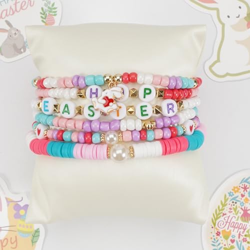 Twinfree Bohemia Beaded Bracelet for Women, Polymer Clay Stretch Bracelets - color: color 44
