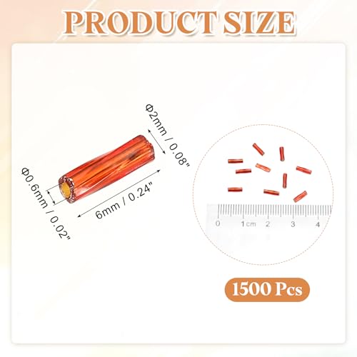uxcell 1500Pcs Glass Bugle Seed Beads, 6x2mm Mini Long Tube Seed Beads Tube Loose Glass Seed Spacer Bead for DIY Earring Bracelets Necklace Jewelry Making Embroidery, Dark Bright Red - color: Dark Bright Red