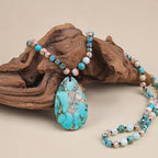 Long Necklaces for Women Boho, Oval Waterdrop Turquoise Pendant, Natural Stone Beaded, Handmade,Vintage & Elegance, Boho Fashion Charm Beaded Necklace for Women - style: B-Turquoise Pendant