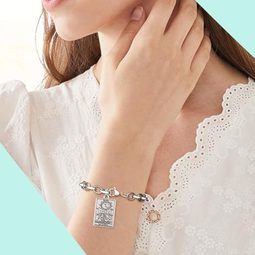 SUNNYCLUE 1 Box 40pcs 20 Styles Silver Tarot Card Charms Tarot Charms Bulk Antique Silver Tibetan Style Rectangle Moon Sun Star Lucky Ouijas Halloween Gothic Pendants Bulk for Jewelry Making Earrings - color: Antique Silver