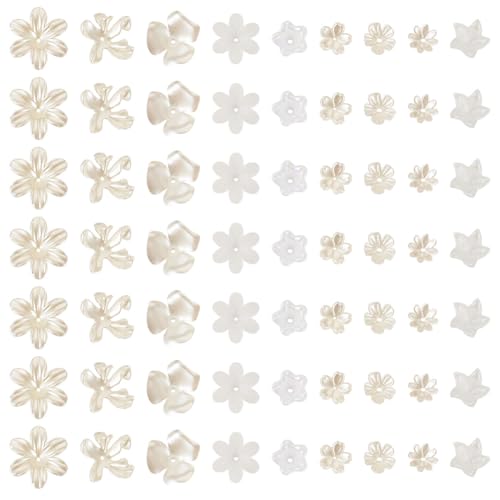 Beadthoven 270Pcs Acrylic Flower Imitation Pearl Beads Sakura Cherry Blossom Flower Bead End Caps Multi-Petal Floral Loose Spacer Bead Charms for Jewelry Making DIY Crafts Supplies, Creamy White - color: Imitation Pearl Flower-White