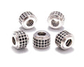 AD Beads Zircon Pave Rhinestones Big Hole Rondelle Spacer Beads 6x7mm 5Pcs Black on Silver - color: 5 Pcs Black on Silver 3 Row Rondelle (6x7mm)