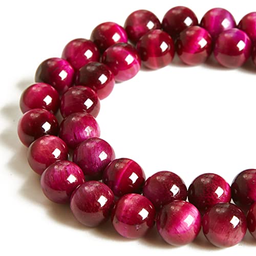 35pcs 10mm Magenta Tiger Eye Beads Natural Gemstone Beads Round Loose Beads for Jewelry Making - color: Magenta Tiger Eye, size: 10mm
