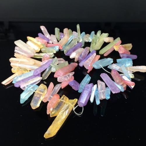 Adabele 30 Inch Natural Raw Healing Crystal Quartz Gemstone Loose Beads Small Drilled Point Chakra Rainbow AB Titanium Coated Chakra Gem Stone Drop Stick GA6 - color: Chakras Rainbow Ab, size: Small Size (30 Inch/2 Strands)