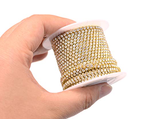 11 Yards 2mm Gold Crystal Rhinestone Close Chain Single Row Trimming Claw Chain Jewelry Crafts DIY (Gold) - color: Gold