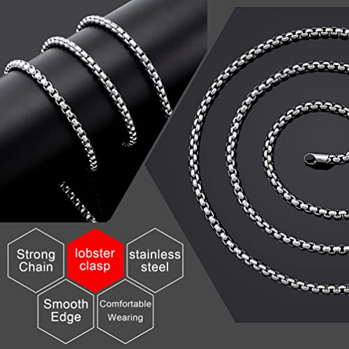 Square Rolo Chain Necklace Stainless Steel Round Box Necklace for Men Women/2mm-7mm/16Inch-36Inch - color: Stainless Steel-Silver, size: 20 Inches, style: 2 mm width
