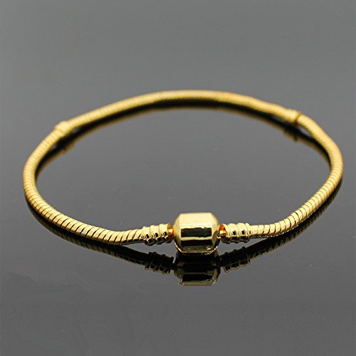 RUBYCA 5pcs 7.9" Gold Color Clasp European Snake Chain Charm Bracelet fit Charm Beads DIY - color: Gold, size: 20 CM