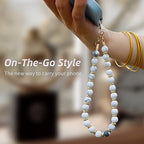 Marble Beaded Phone Wrist Strap,Detachable Phone Bracelet Strap with Tether Tab,Hands-Free Wristlet Strap (Marble-White) - color: Marble-white
