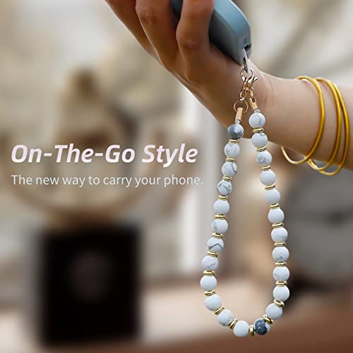 Marble Beaded Phone Wrist Strap,Detachable Phone Bracelet Strap with Tether Tab,Hands-Free Wristlet Strap (Marble-White) - color: Marble-white