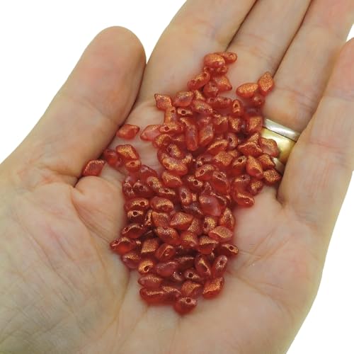 GemDuo Beads, 2-Hole Diamond Shaped Czech Glass Beads 5x8mm 10 Grams Frozen Matte Hot Red