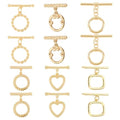 PH PandaHall 18K Toggle Clasps, 6 Styles T-Bar Closure Clasp 12 Sets Jewelry Clasps Flower Ring Leaf IQ Brass Bracelet Clasp for Necklace Making - color: 6 Styles