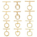PH PandaHall 18K Toggle Clasps, 6 Styles T-Bar Closure Clasp 12 Sets Jewelry Clasps Flower Ring Leaf IQ Brass Bracelet Clasp for Necklace Making - color: 6 Styles