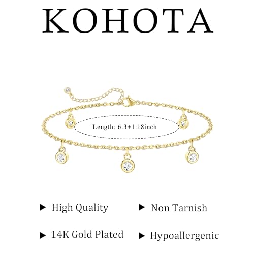 KOHOTA Silver Gold Bracelets for Women Trendy 14K Gold Plated Bracelet for Women Non Tarnish Dainty Stackable Clover Flower Heart Butterfly Diamond CZ Charm Station Bracelets Stack Jewelry Gifts - color: C: Diamond-Gold