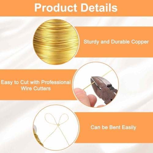 HARFINGTON Wire 203ft Length 24 Gauge Copper Craft Jewelry Wrapping Wire Tarnish Resistant Beading for Jewelry Making Supplies Crafting, Gold - color: Gold