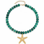 Chunky Beaded Starfish Shell Necklace for Women Colorful Boho Summer Chain Choker Beach Necklace with Acrylic Beads Trendy Chunky Jewelry Gifts - color: XL005F-02