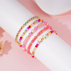 Turandoss Mothers Day Gifts for Daughter Teen Girls Kids - 5PCS 14K Gold Plated Dainty Beaded Bracelet Set Stack, Colorful Letter Charm Stretch Bracelets Beads Ball for Teen Daughter Jewelry Gifts - color: L