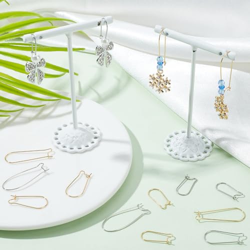1 Box 120Pcs 6 Style Silver Kidney Earring Hooks Stainless Steel Earring Findings Bulk U Shaped Real 18K Gold Plated Ear Wires Long Teardrop Dangle Earring Wires for Jewelry Making Supplies - color: Gold, Stainless Steel Silver