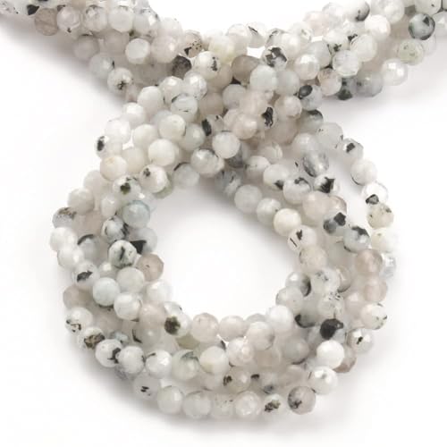 Song Xi 120pcs 3mm Natural Blackpoint Moonstone Gemstone Beads Faceted Round Loose Stone Beads for Jewelry Making (1 Strand) - color: Blackpoint Moonstone, size: 2.8-3.3mm