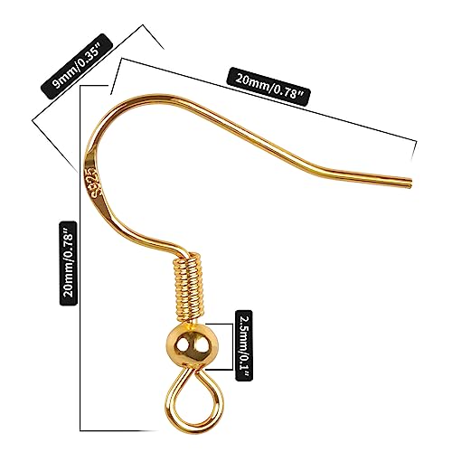 14K Gold Earring Hooks 50 PCS - Hypoallergenic Jewelry Making Supplies with Fish Hook, Ear Wires, Findings, and Hardware for DIY - color: Gold