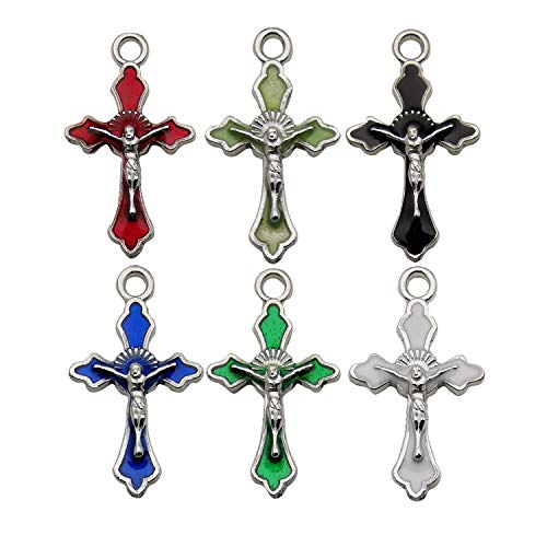60pcs Assorted Antique Silver Enamel Christian Jesus Cross Religious Crucifix Charms Pendant for DIY Jewelry Making Necklace Bracelet Earring DIY Jewelry Accessories Charms (M217) - color: M217-60