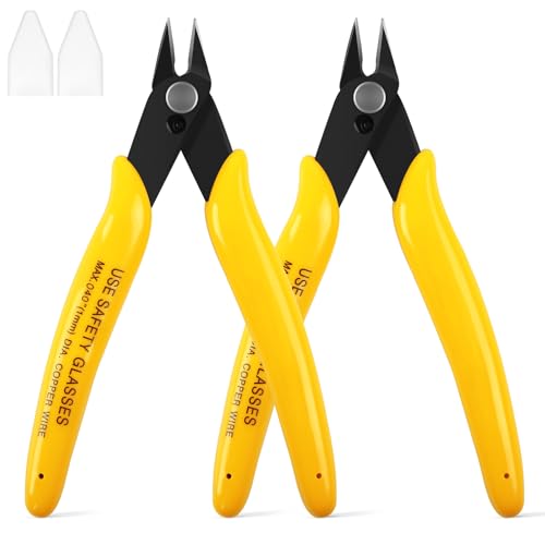 2 Pcs 170 5-Inch Flush Cutters, Micro Wire Cutters Spring Loaded, Sharp Zip Tie Cutter for Electronics, Jewelry, Precision Pliers for 3D Print Support, Models, Floral, Soft Copper, Yellow - color: Yellow