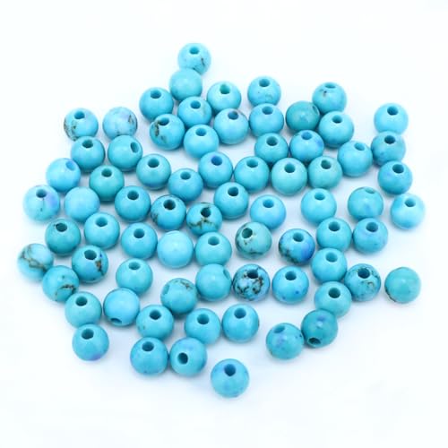 AD Beads Big Hole 2.0mm Natural Gemstone Beads – 6mm 8mm 10mm Round Loose Beads for Jewelry Making, Weaving, and Leather Cord (Blue Turquoise, 6mm 50pcs) - color: Blue Turquoise, size: 6mm 50pcs