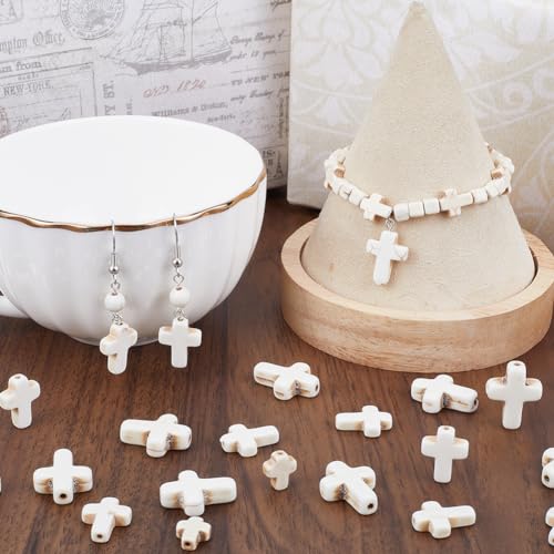 SUNNYCLUE 1 Box 90Pcs White Cross Beads Mini Small Synthetic Turquoise Stone Cross Bead Tiny Pocket Crosses Easter Holiday Crucifix Loose Spacer Beads for Jewelry Making Beading Supplies DIY Crafts - color: 90Pcs 10/16/20mm White Cross Beads