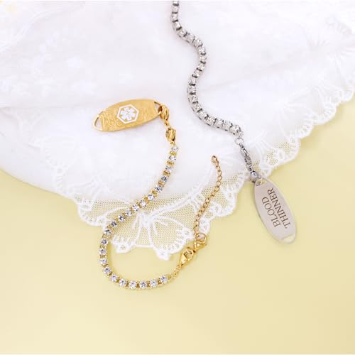 Women's Medical ID Bracelet with White Zircon Tennis Chain, Interchangeable Engraved Plate, Adjustable Lobster Clasp, Lightweight, Hypoallergenic, for Running, Outdoor, Daily Wear - color: QR
