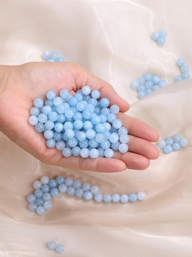 Jovivi 8mm Natural Aquamarine Gemstone Beads for Jewelry Making,96pcs Energy Healing Crystals Polished Round Smooth Stone Beads,Genuine Real Stone Beads for Bracelet Necklace - color: Aquamarine