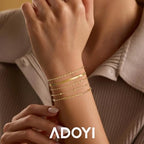 adoyi Gold Bracelets for Women, 14K Gold Plated Stackable Bracelet Stack Set Adjustable Charm Paperclip Chain Cuban Link Layered Waterproof Jewelry Sets Gifts for Womens - color: 5PCS Gold 6.5 IN General Wrist