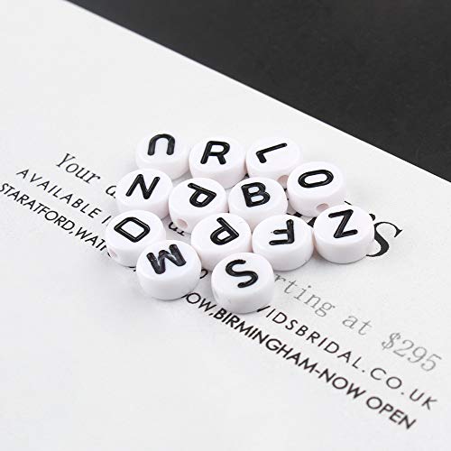 Song Xi 1200pcs White Round Acrylic Alphabet Beads - Black Letter Beads 4x7mm for Bracelets and Jewelry Making Key Chains - color: 1200pcs white black letter