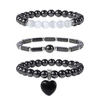 Vinswet Healing Crystal Beaded Bracelets for Women,Natural Amethyst Gemstones Bracelet,Anxiety Stress Relief Heart Charm Bracelet Handmade purple Jewelry Gifts for Women - color: Hematite&Moonstone