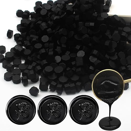 250pcs Wax Seal Beads Black, Andotopee Premium Sealing Wax Beads for Stamp Seals, Octagon Seal Stamp Pellets Refill Pack for Wedding Invitation, Letter Envelope, Scrapbook DIY, Formal Documents - color: Black