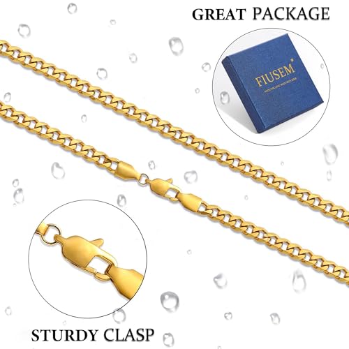 Fiusem 3.5mm Cuban Link Chains for Men, Silver Tone/Black/14K Gold Plated Stainless Steel Necklace Chain, Mens Necklace 16, 18, 20, 22, 24, 26, 28 Inch - size: 26 Inches, style: c.3.5mm width-gold plated
