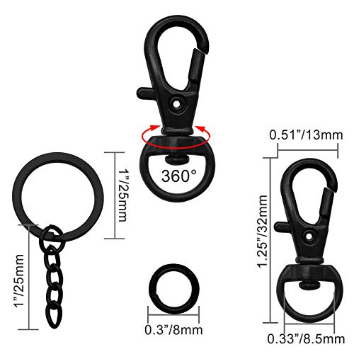 150Pcs Black Swivel Snap Hook Set,Swivel Clasp Keychain Hook Lobster Clasp Split Key Rings with Chain and Jump Rings Bulk for Keychain Lanyard,Jewelry,DIY Crafts Supplies - color: Black