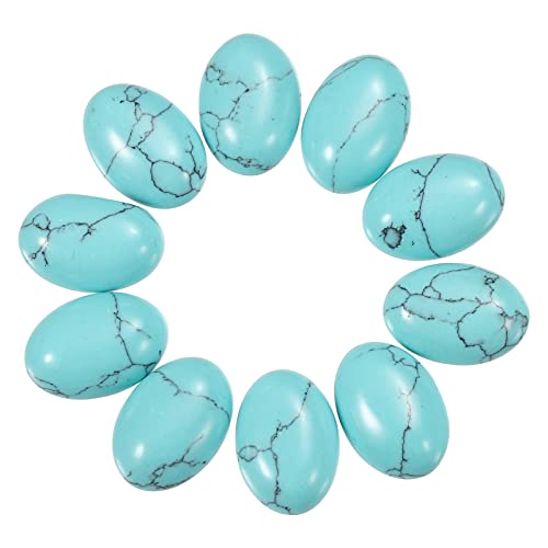 MECCANIXITY Flat Oval Stone,Oval Cabochons Stones 14mm x 10mm Natural Stone Cabochons for Jewelry Making DIY Photo Frame Home Decor (Pack of 10, Turquoise) - color: Turquoise