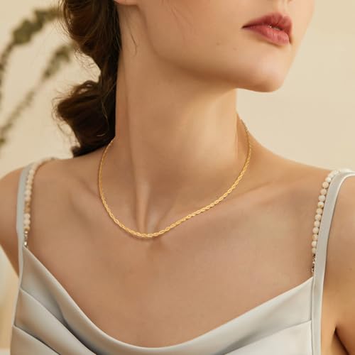 Italian Solid 14K Gold Plated 925 Sterling Silver Chain Necklace for Women, 1.5mm & 2.5mm Dainty Non Tarnish & Hypoallergenic Rope Chain Women's Chain Necklaces 16 18 20 22 24 26 Inch - color: 2.5mm 14K Gold Plated, size: 20 Inch (Men's Average Length)