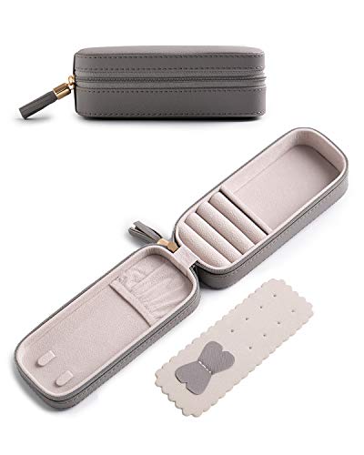 BONNY DODO Small Travel Jewelry Organizers Box for women with PU Leather Portable Mini Jewelry Case with compartments for Necklace Rings Earrings,Luxury Giftable boxes. (Gray, S) - color: Gray, size: S